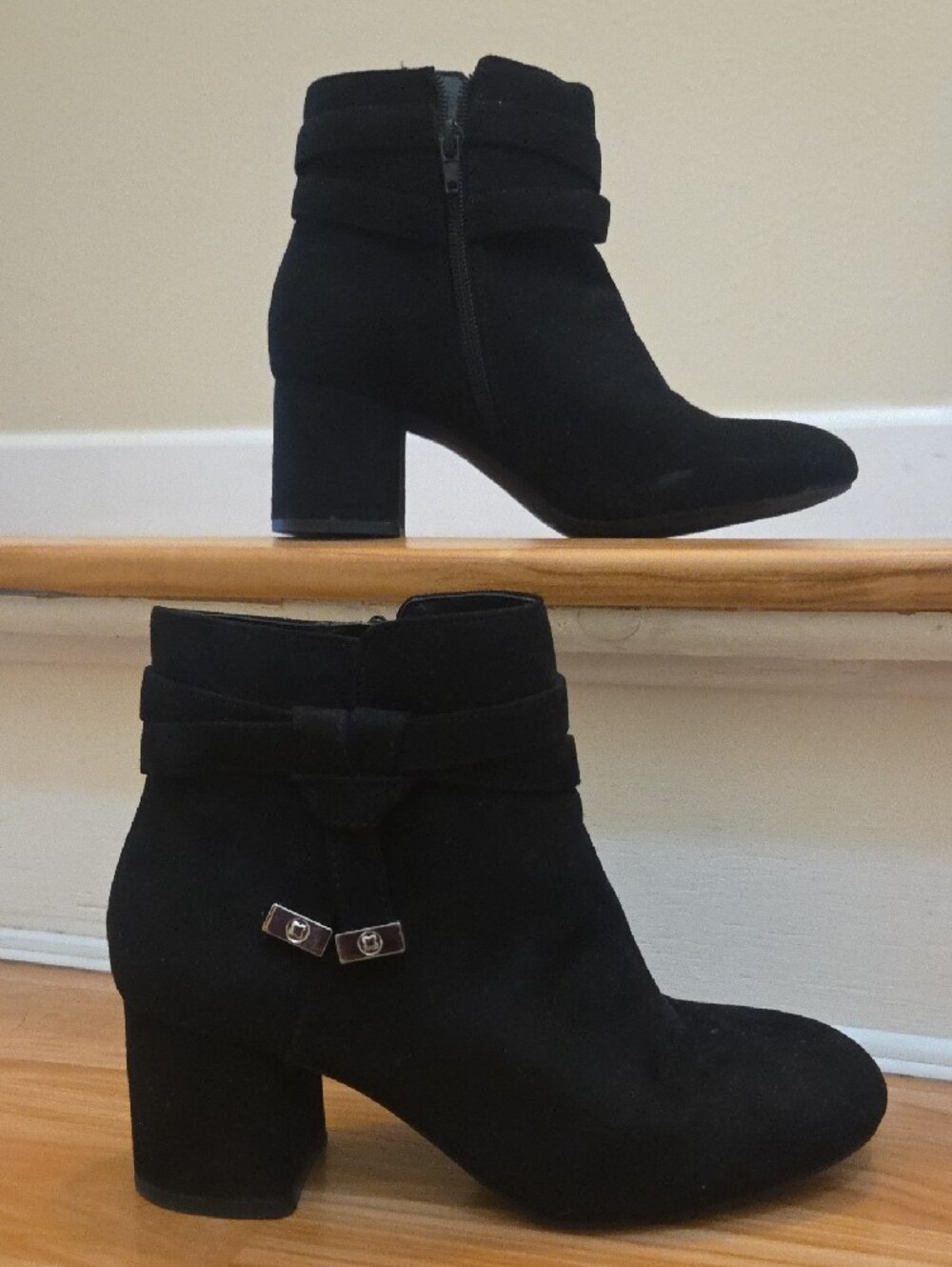 Women's Black Suede Block Heel Ankle Boots